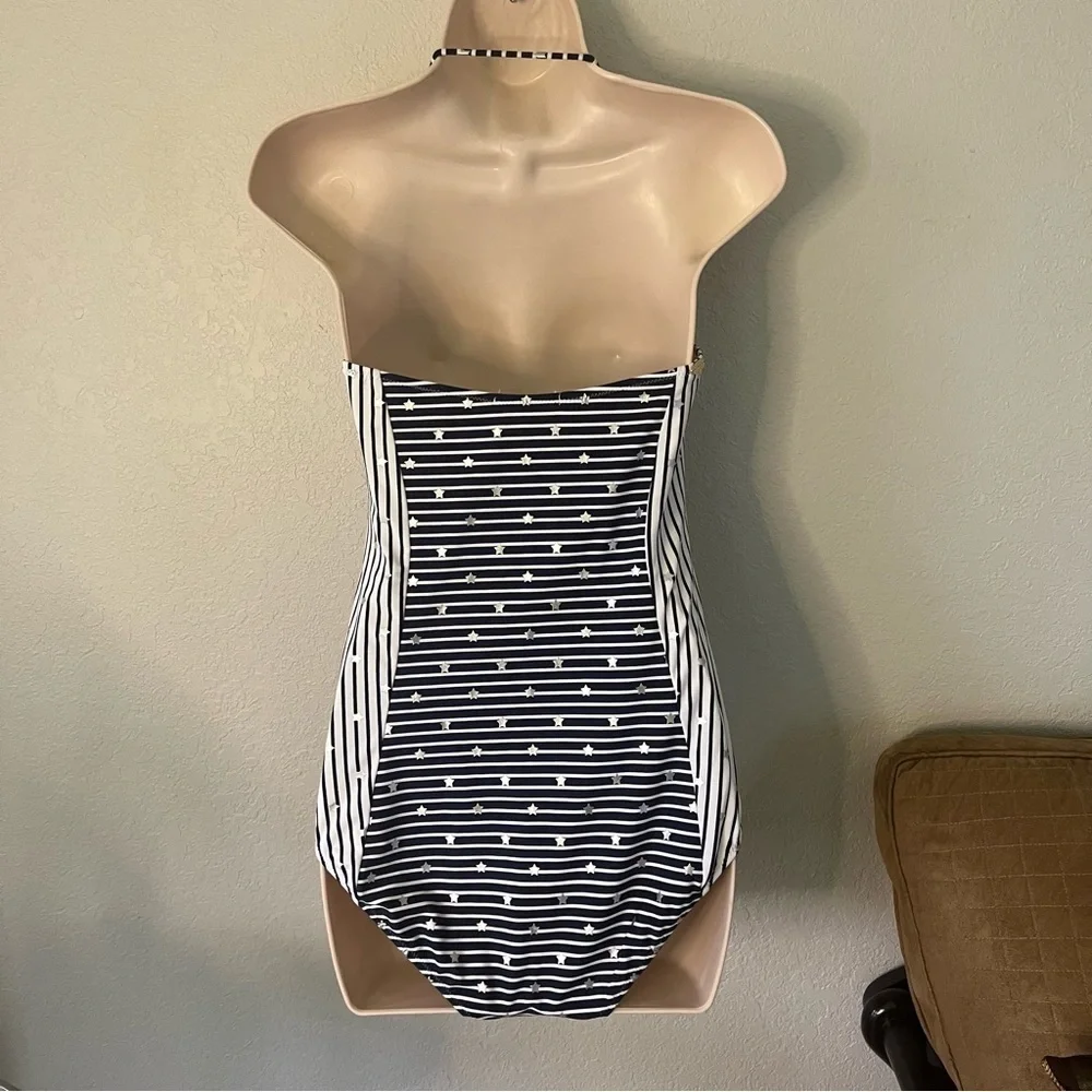 Jessica Simpson blue stars & stripes one piece swimsuit, has been ALTERED, M-L.